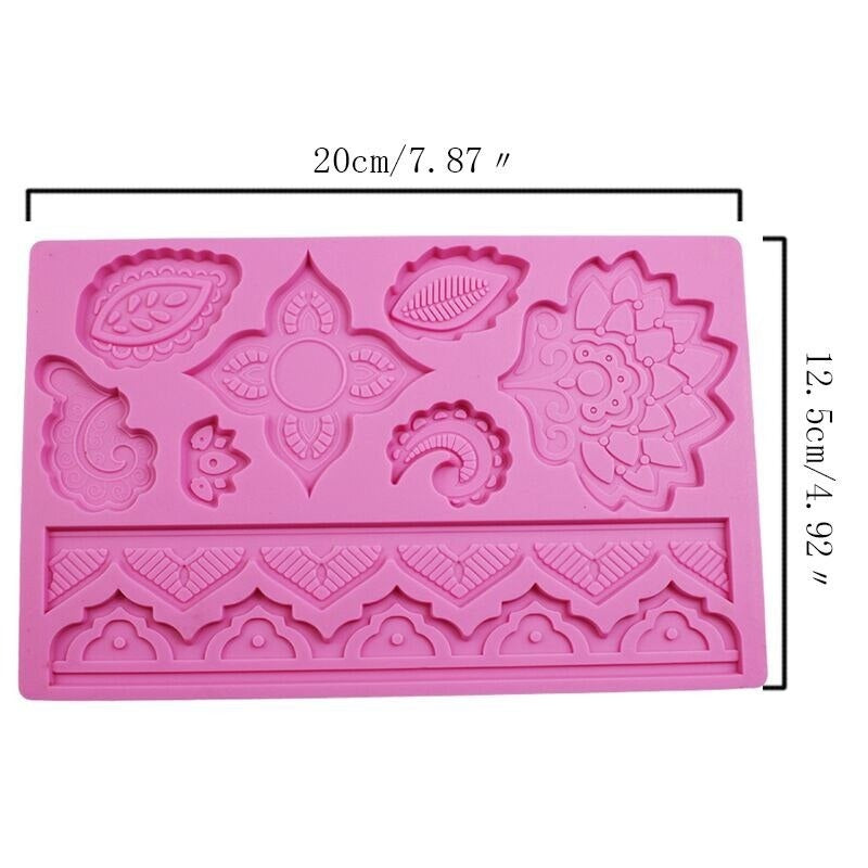 Flower With Leaves & Lace Silicone Fondant Mold Sheet