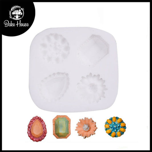 Flower & Gems Silicone Fondant Mold 4 Cavity