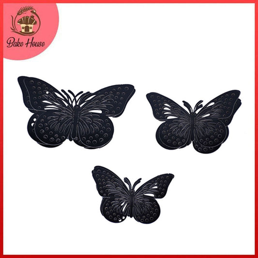 3D Black Color Butterflies For Decoration 12 Pcs Pack