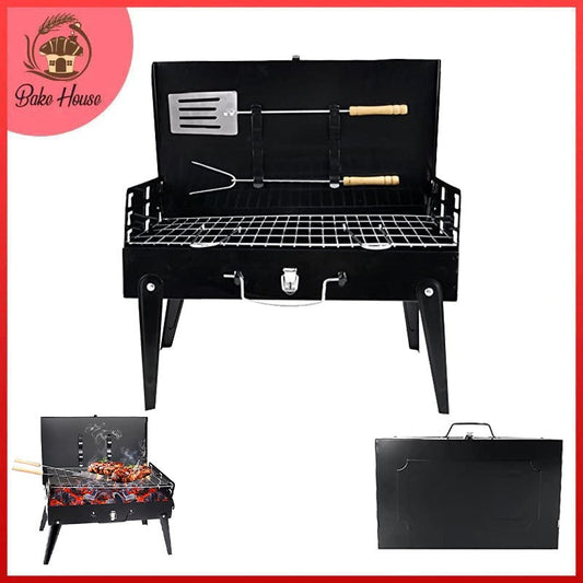 Foldable Briefcase Style Portable Barbecue Grill With BBQ Tools