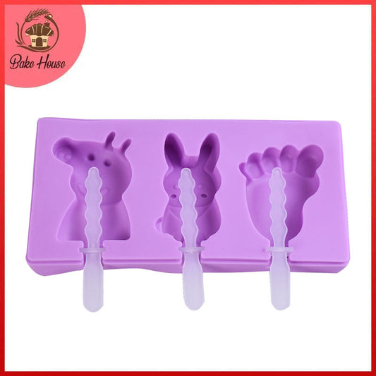 Foot & Cartoon Animals Silicone Popsicle Mold 3 Cavity