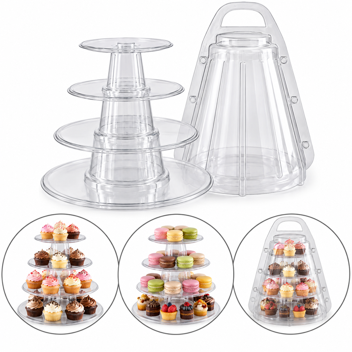4-Tier Clear Cupcake Display Stand With Carry Case