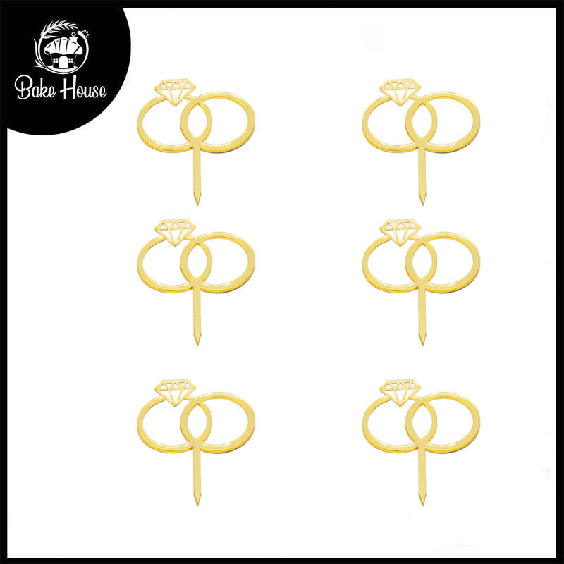 6Pcs Cake Topper With Ring Design Golden
