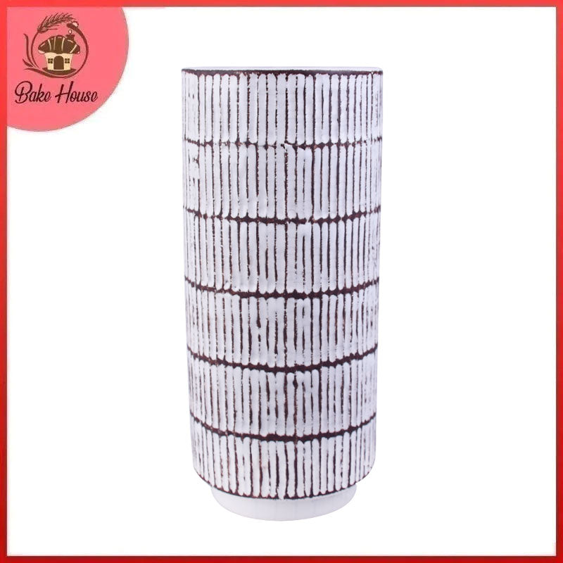 Ridged Textured Cylinder Shape Ceramic Home Decoration Flower Vase