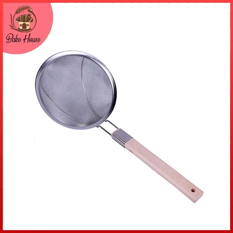 Frying Oil Strainer Wooden Handle 16cm Basket