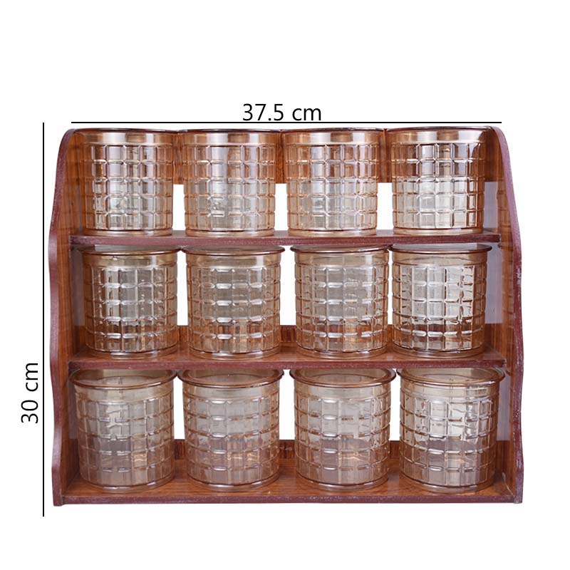 Galaxy Wood Masala Rack 12 Jars Set