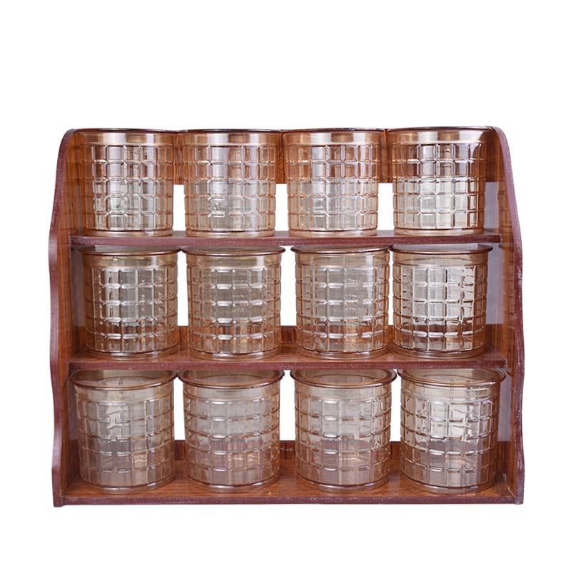 Galaxy Wood Masala Rack 12 Jars Set