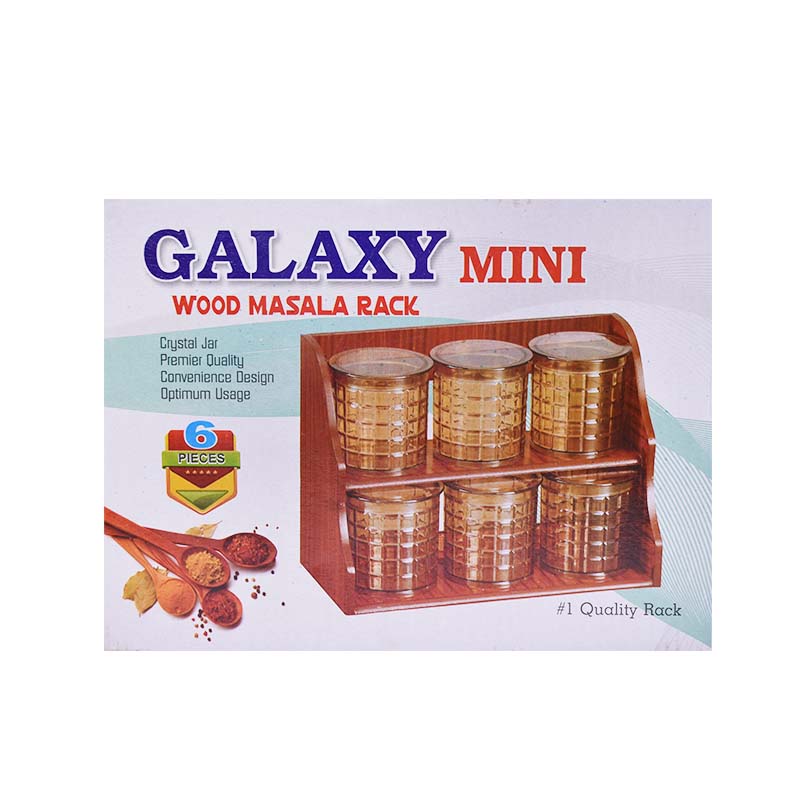 Galaxy Wood Masala Rack 6 Jars Set