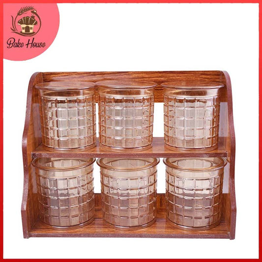 Galaxy Wood Masala Rack 6 Jars Set