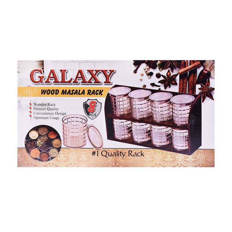 Galaxy Wood Masala Rack 8 Jars Set