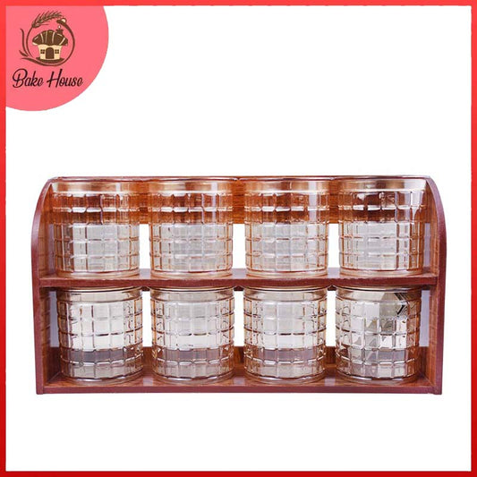 Galaxy Wood Masala Rack 8 Jars Set