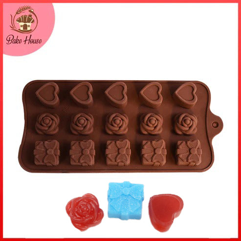 Gift Rose & Heart Silicone Chocolate Mold 15 Cavity
