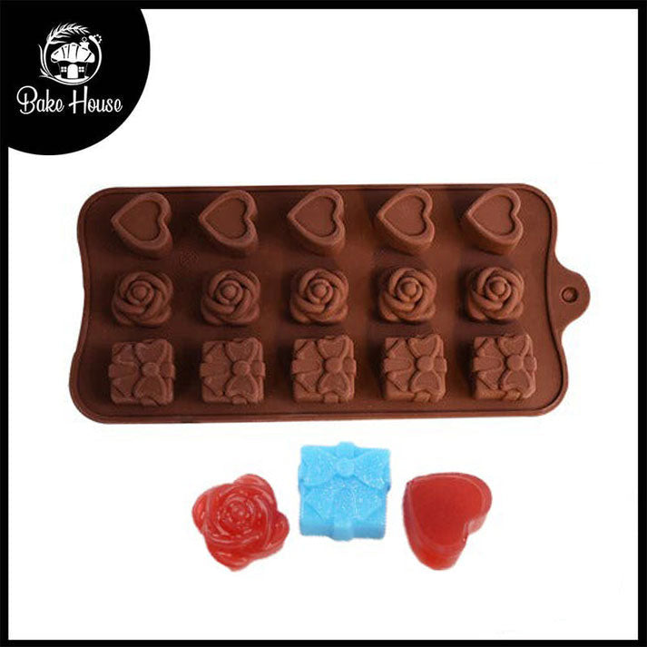 Gift Rose & Heart Silicone Chocolate Mold 15 Cavity