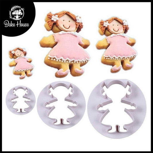 Girl Fondant And Cookie Cutter 3Pcs Set Plastic