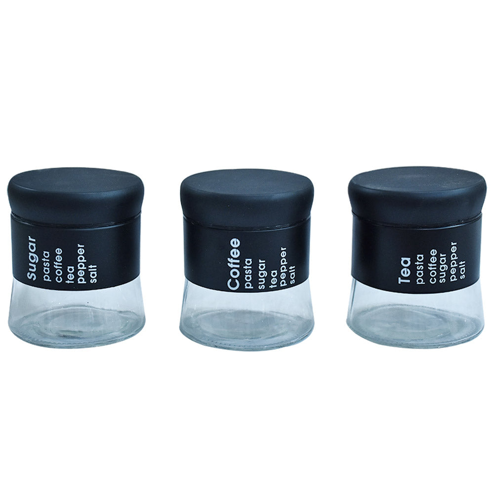 Glass Canister With Metal Coating Black 3Pcs Set