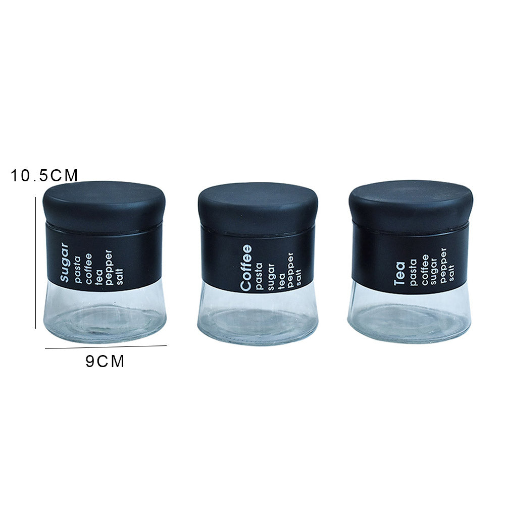 Glass Canister With Metal Coating Black 3Pcs Set