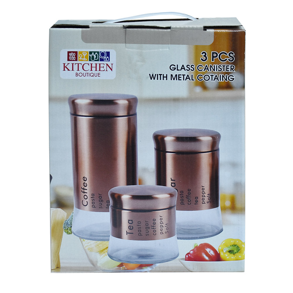 Glass Canister With Metal Coating Black 3Pcs Set Different Sizes