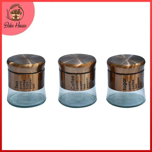 Glass Canister With Metal Coating Copper 3Pcs Set
