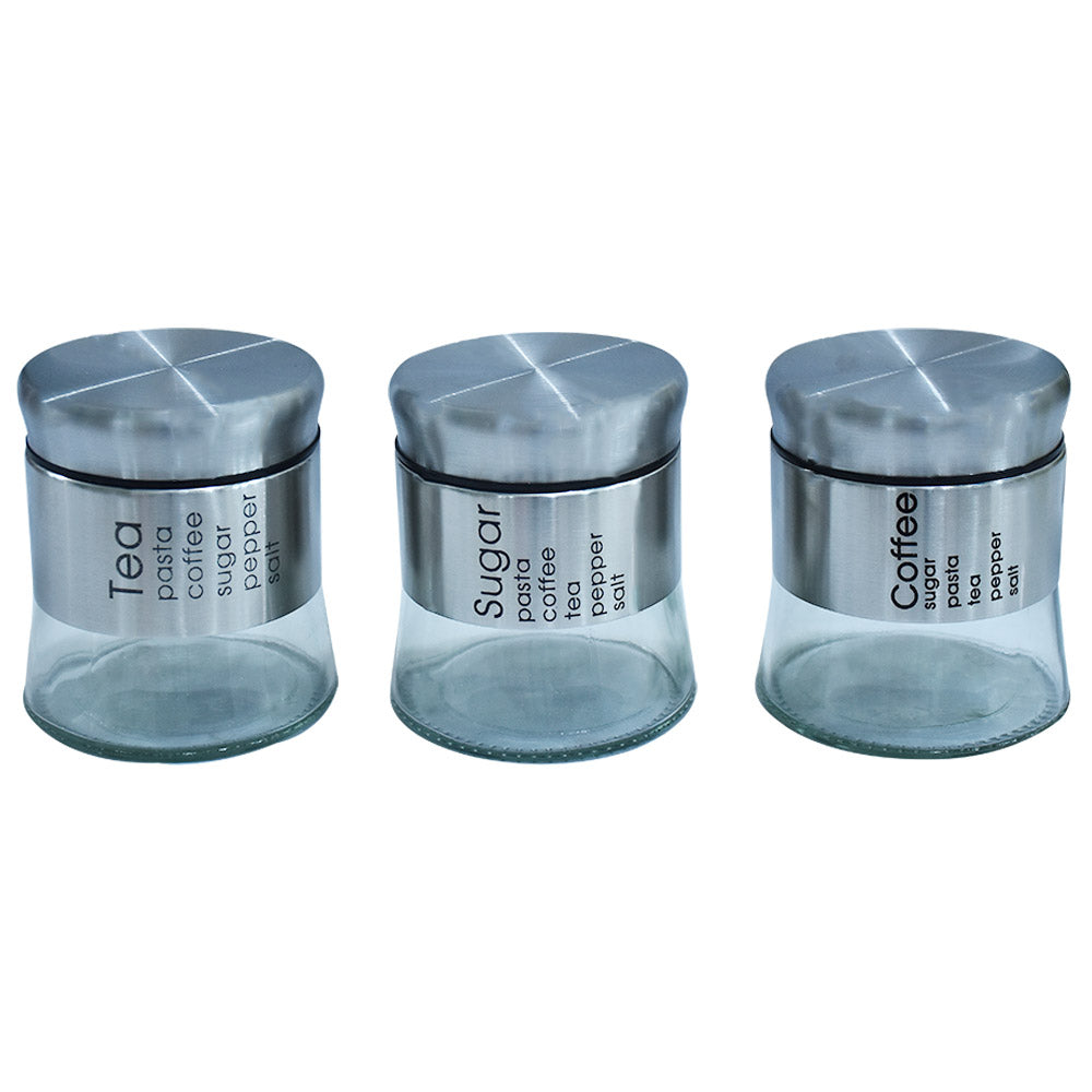 Glass Canister With Metal Coating Silver 3Pcs Set