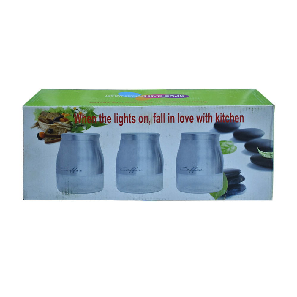 Glass Canister With Metal Coating Silver 3Pcs Set Large