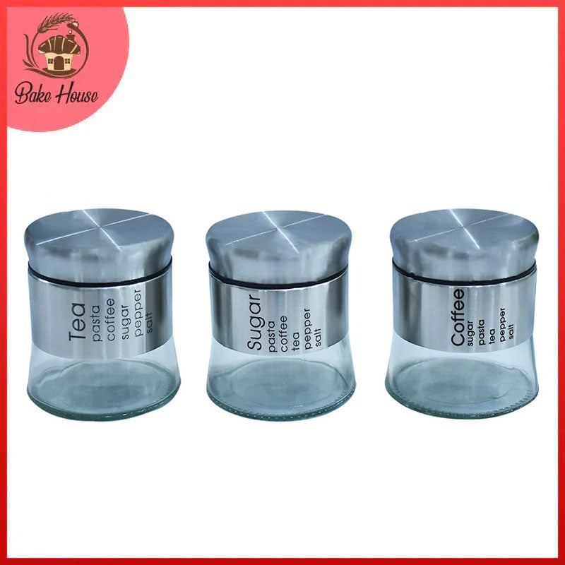 Glass Canister With Metal Coating Silver 3Pcs Set