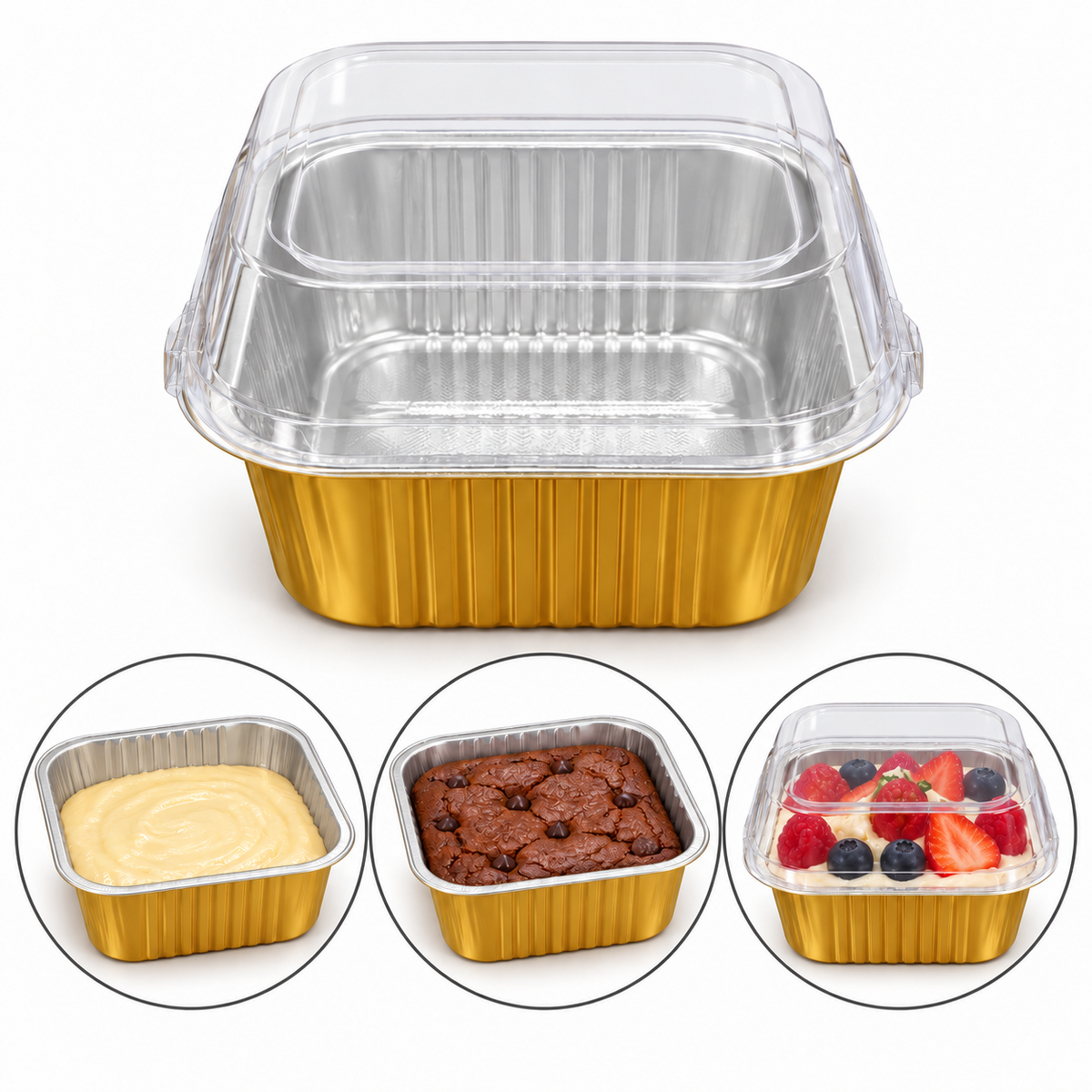 Disposable Gold Square Aluminum Foil Containers with Lids 5 Pcs Set