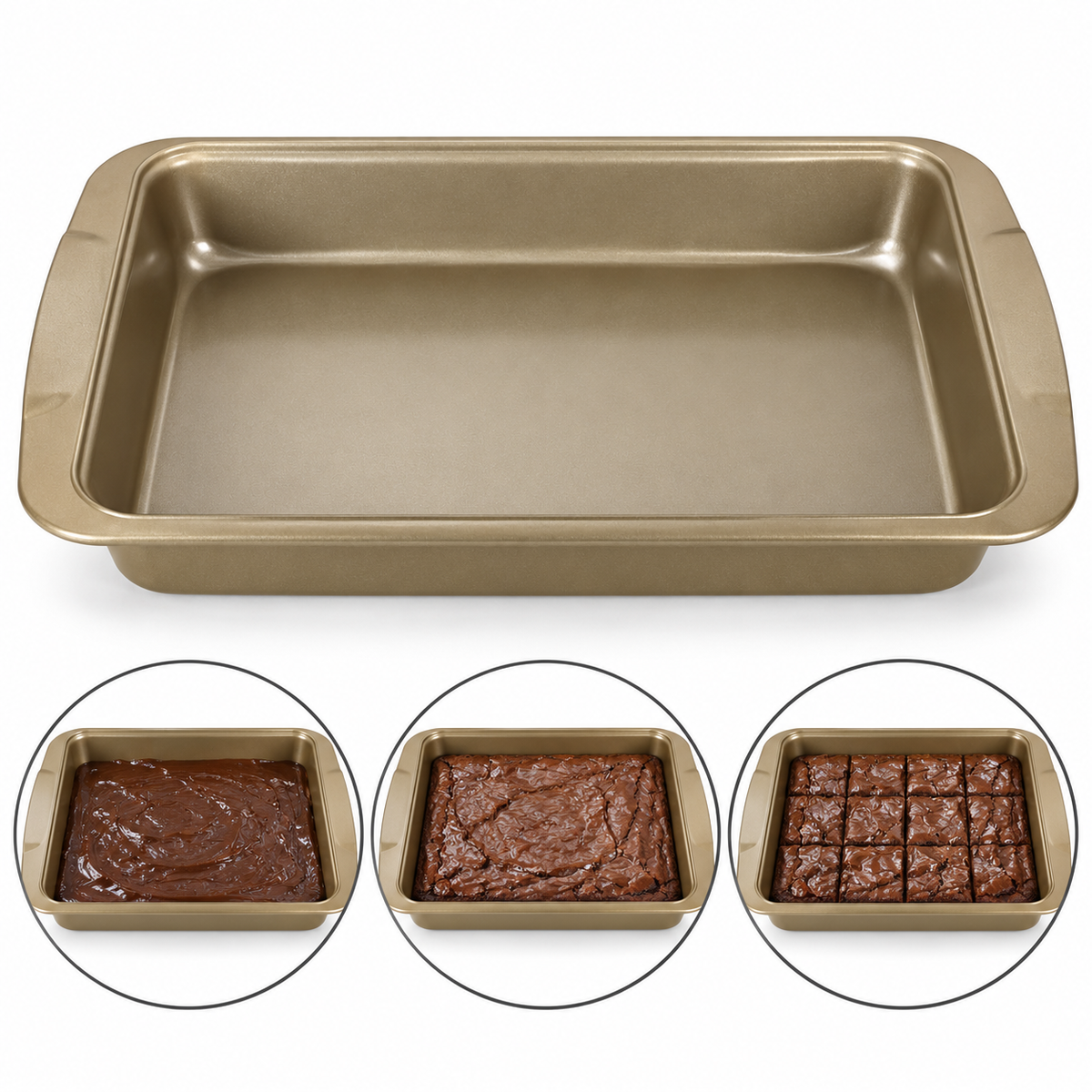 Non Stick Rectangular Cake & Brownie Baking Pan Gold 34 x 24cm