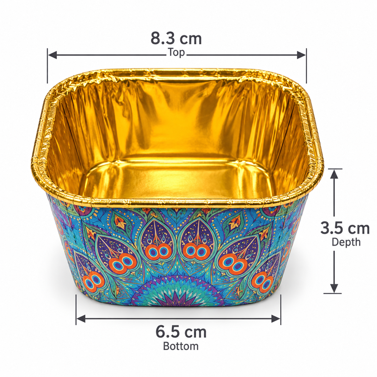 50Pcs Paper Foil Square Cupcake Liner Peacock Print