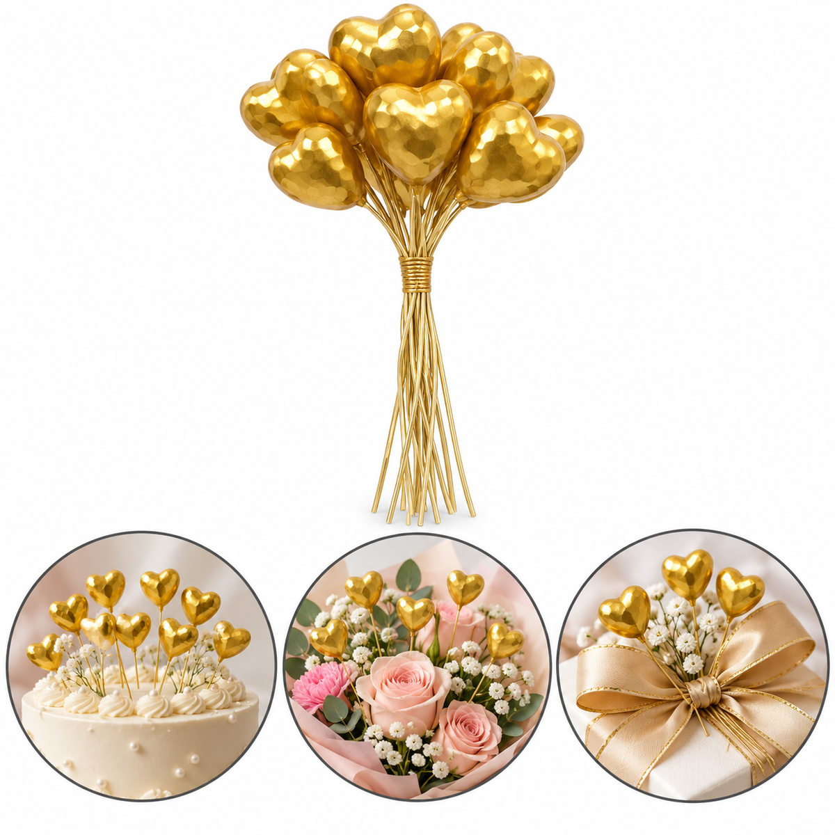 Bunch Of Heart Topper Golden 10pcs Pack