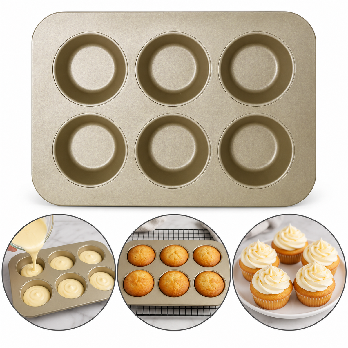 Nonstick Muffin & Round Cake Baking Tray 6 Cavity