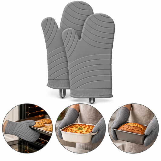 Beneno Grey Silicone Oven Mitts 2Pcs Set