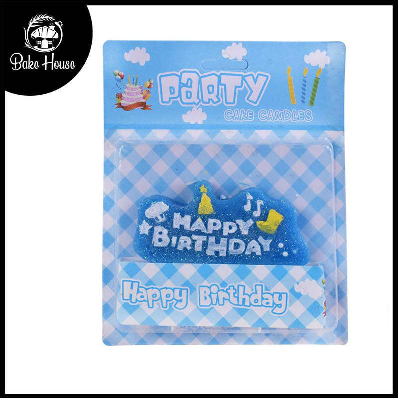 Happy Birthday Cake Candle (Design 1) Blue