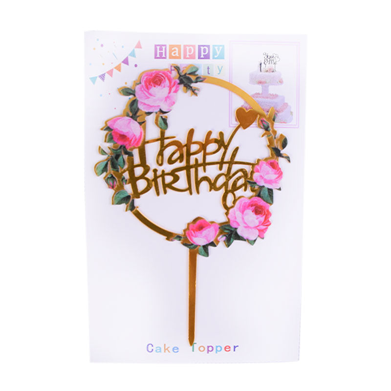 Happy Birthday Cake Topper Flower Design 1 – Bakehouse.pk