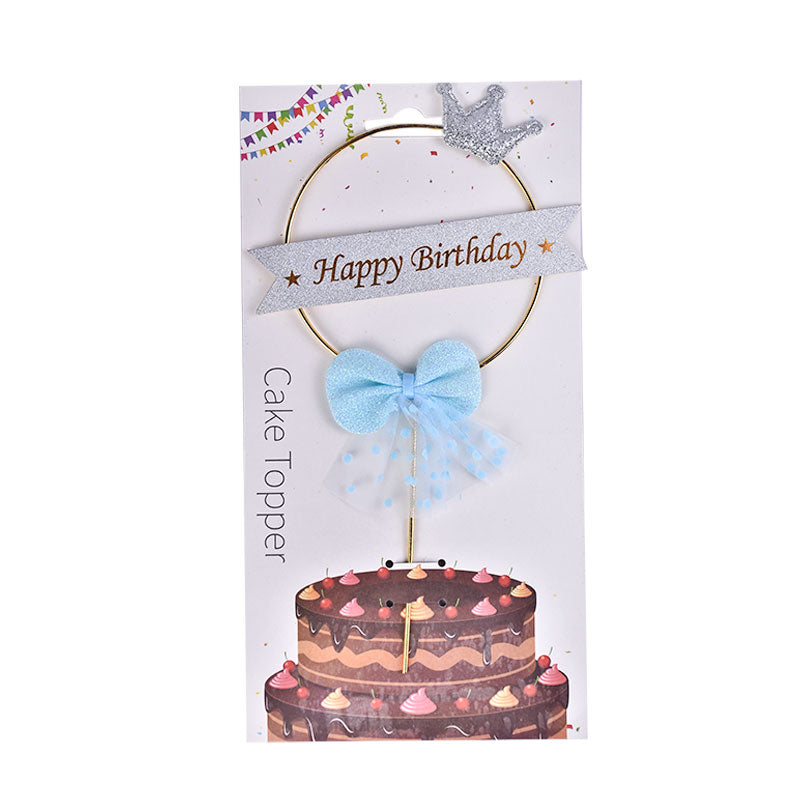 Happy Birthday Cake Topper Blue Bow Design