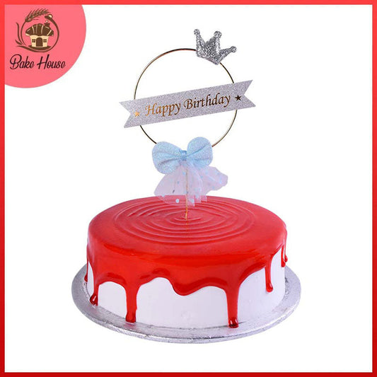 Happy Birthday Cake Topper (Design 19) Blue Bow
