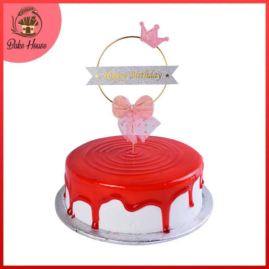 Happy Birthday Cake Topper (Design 19) Pink Bow