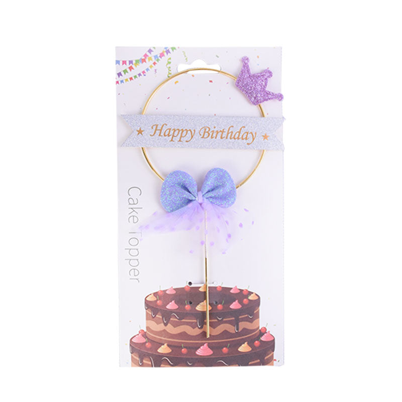 Happy Birthday Cake Topper (Design 19) Purple Bow
