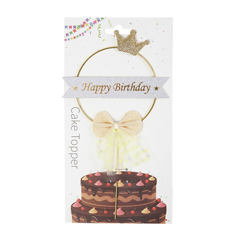 Happy Birthday Cake Topper (Design 19) Yellow Bow