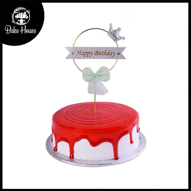 Happy Birthday Cake Topper Green Bow Design