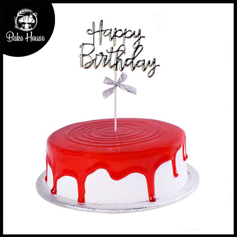 Happy Birthday Cake Topper Silver In Simple Words With Candle Shape