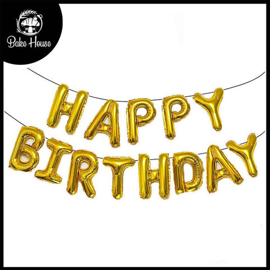 Happy Birthday Golden Letters Shape Foil Balloons Wall Banner For Party Decoration