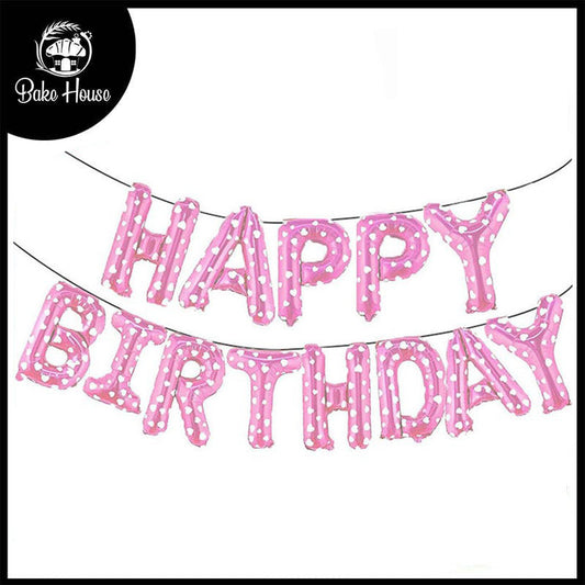 Happy Birthday Pink With Hearts Letters Shape Foil Balloons Wall Banner For Party Decoration