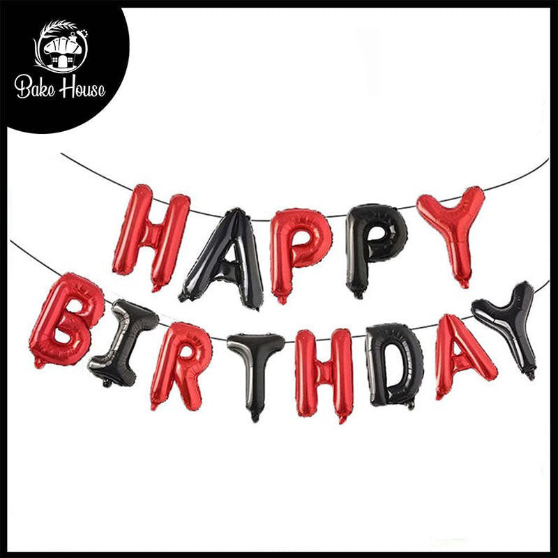 Happy Birthday Red & Black Letters Shape Foil Balloons Wall Banner For Party Decoration