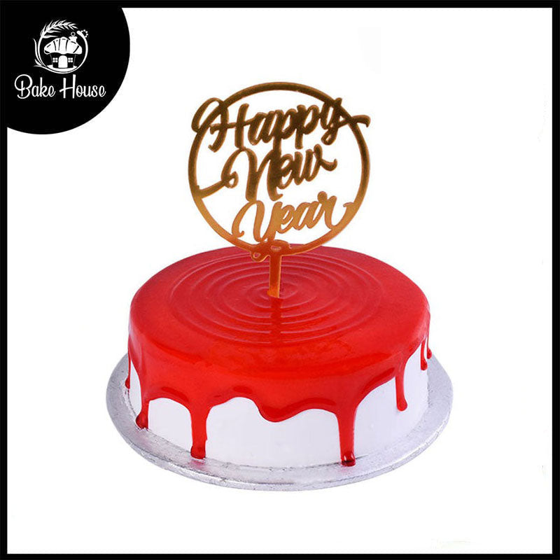 Happy New Year Cake Topper Round Golden