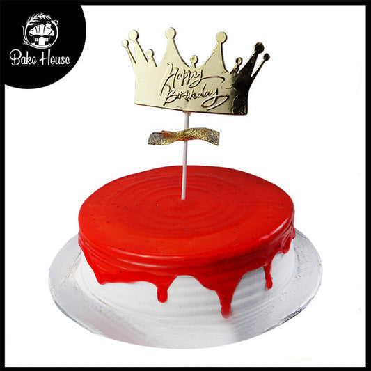 Happy Birthday Cake Topper With Golden Crown Design