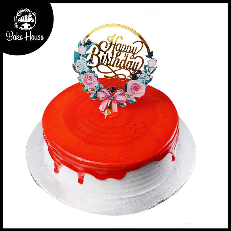 Happy Birthday Cake Topper With Stylish Words In Flower Shape