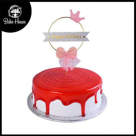 Happy Birthday Cake Topper Pink Bow Design