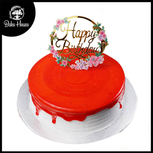 Happy Birthday Cake Topper In Round Flower Shape