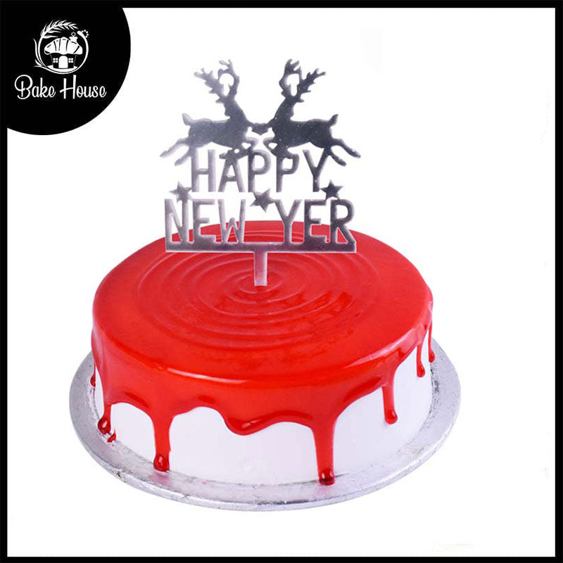 Happy New Year Cake Topper Silver