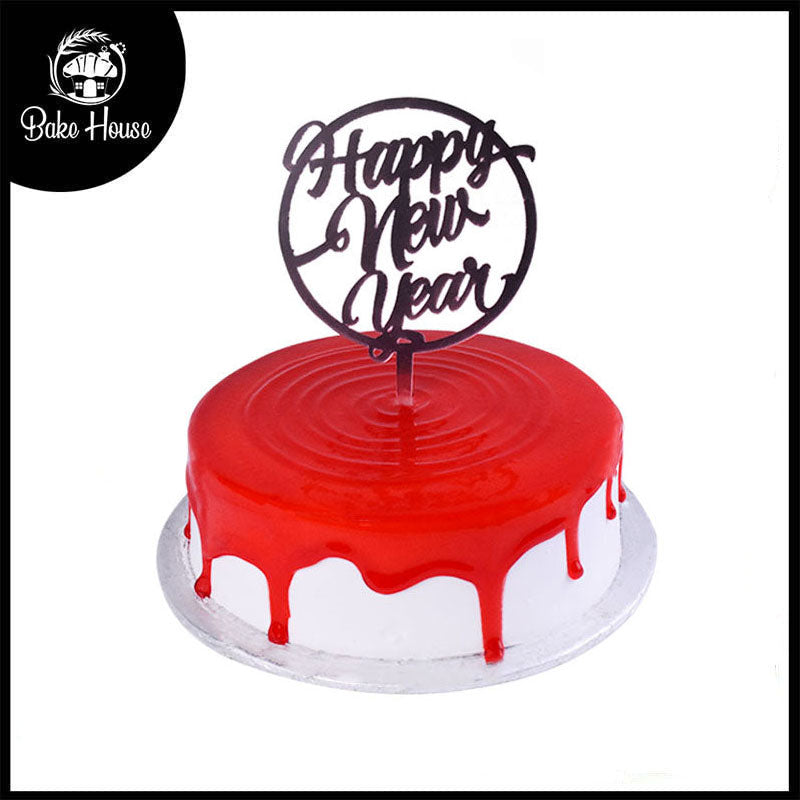 Happy New Year Cake Topper In Round Crystal Pink